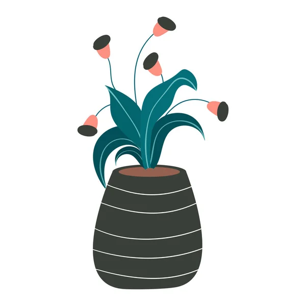 Panela de flores para jardim em casa e passatempo. Planta com folhas no chão para regar e cuidar. Ilustração vetorial plana. —  Vetores de Stock
