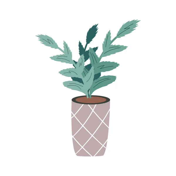 Pot de fleurs pour jardin à la maison et passe temps. Plante avec des feuilles dans le sol pour l'arrosage et les soins. Illustration vectorielle plate. — Image vectorielle