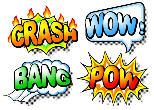 Effektblasen mit Chrash, Wow, Bang und Pow — Stockvektor