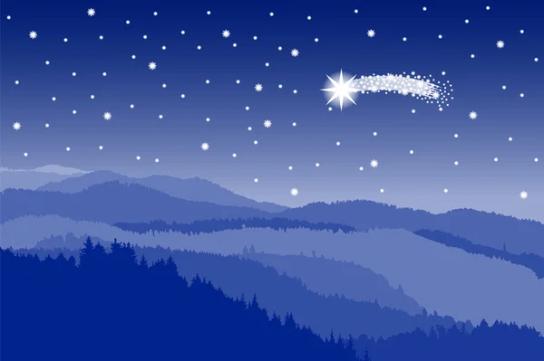 Starlit sky with shooting star — Stock Vector