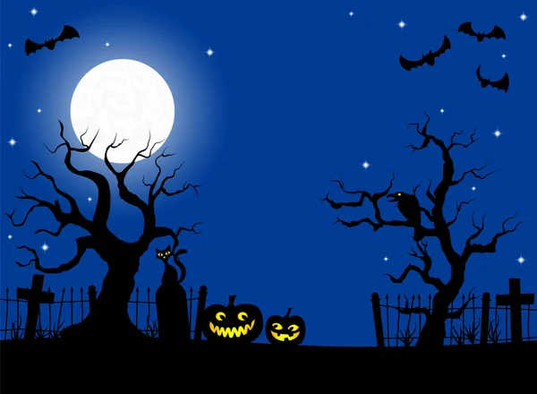 Calabazas en una noche de luna llena en el cementerio — Archivo Imágenes Vectoriales