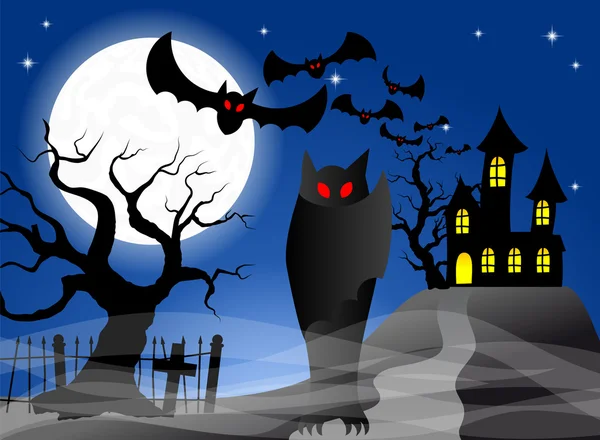 Haunted castle with bats — Stock Vector
