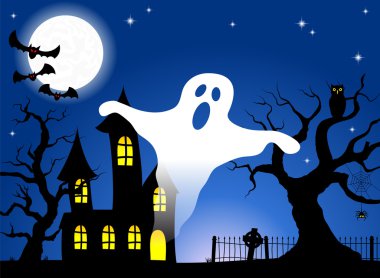 haunted house in a full moon night clipart