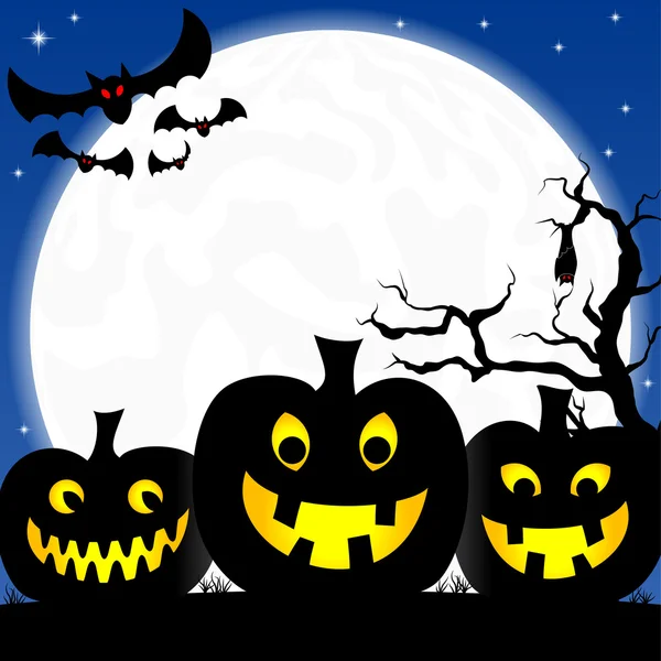 Halloween background with pumpkins, full moon and bats — Stock Vector