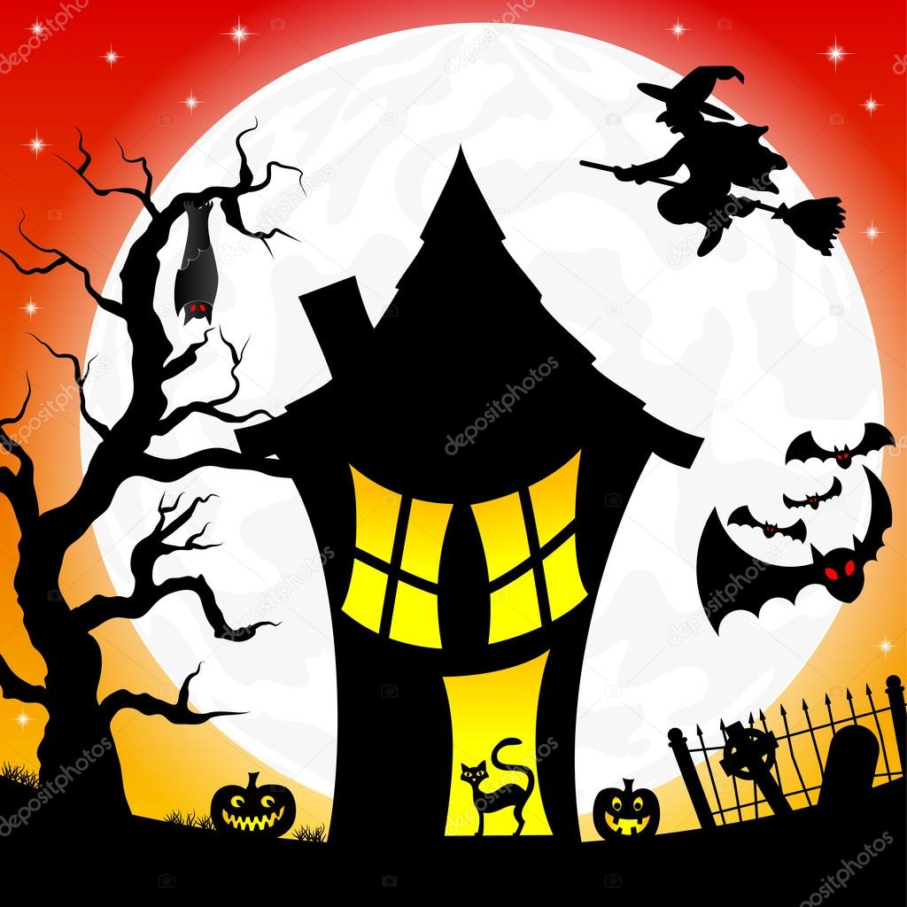 Witch house in a full moon night Stock Vector Image by ©antimartina