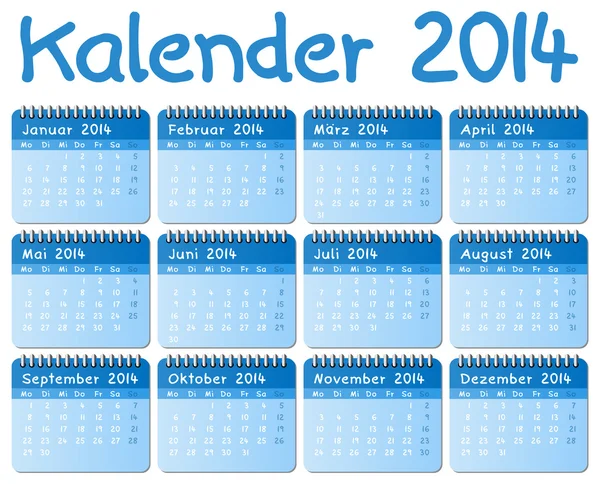 Calendrier allemand 2014 — Image vectorielle
