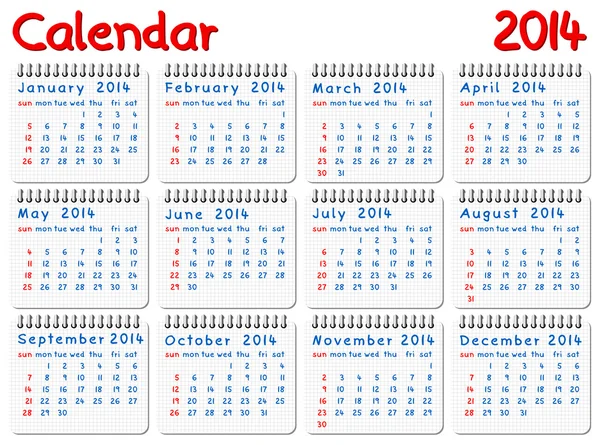 Calendario 2014 — Archivo Imágenes Vectoriales