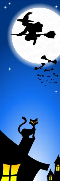 Cadılar Bayramı kedi bir çatı üzerinde — Stok Vektör