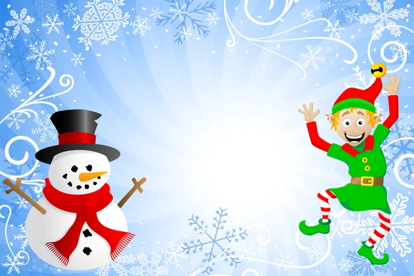 kardan adam ve bir elf ile Noel arka plan mavi