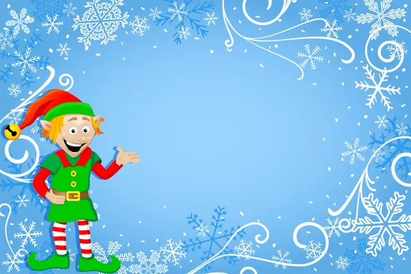 Fondo azul navidad con elfo — Vector de stock