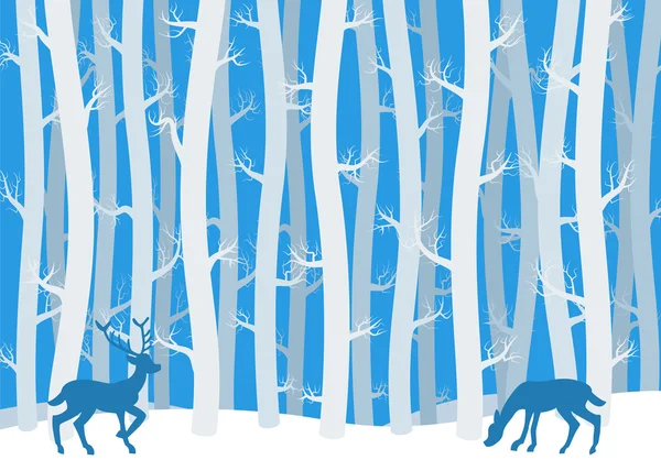 冬季森林中的鹿群 — 图库矢量图片