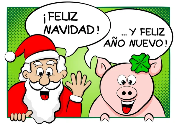 Santa claus i szczęście świnia z dymki — Wektor stockowy