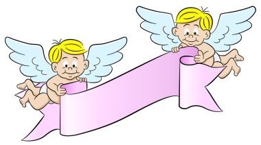 cupids holding a banner clipart