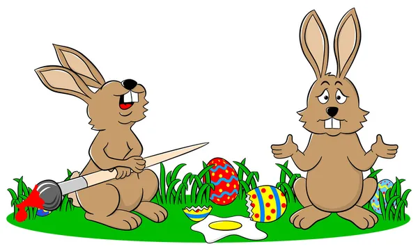 Coniglietti pasquali e un uovo è caduto — Vettoriale Stock