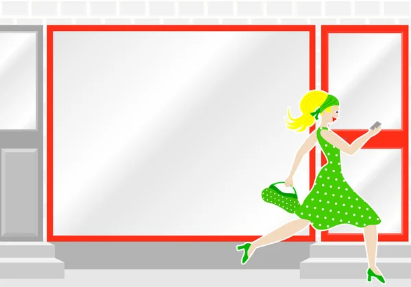 Femme passe par une vitrine — Image vectorielle