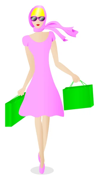 Mujer va de compras — Vector de stock