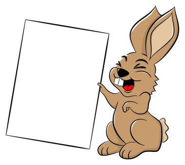 Paskalya tavşanı elinde bir tabela holding