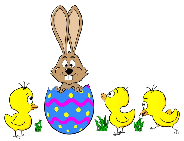 Conejito de Pascua naciendo de un huevo — Vector de stock