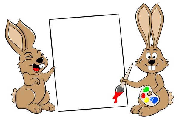 Two easter bunnies with a sign — Wektor stockowy