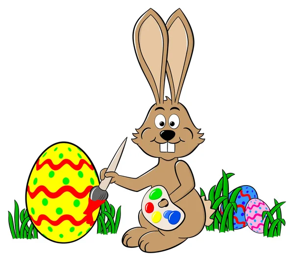 Conejo de Pascua pintando un huevo — Vector de stock