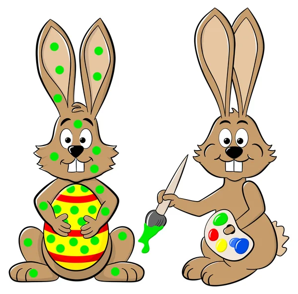 Conejito de Pascua pintando otro conejito — Vector de stock