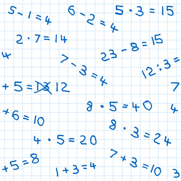Naadloze patroon van wiskunde huiswerk op geruite papier — Stockvector