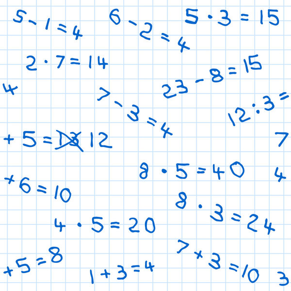 seamless pattern of mathematics homework on checkered paper