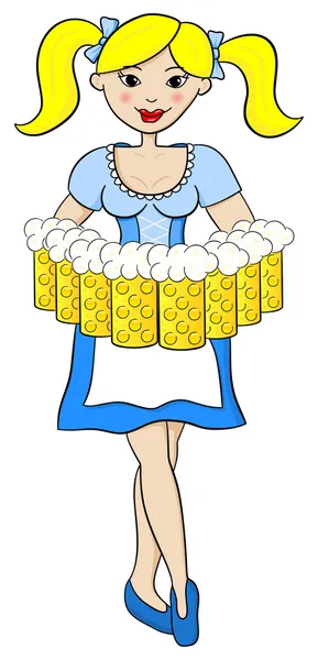 Девушка с Октоберфеста, подающая пиво — стоковый вектор