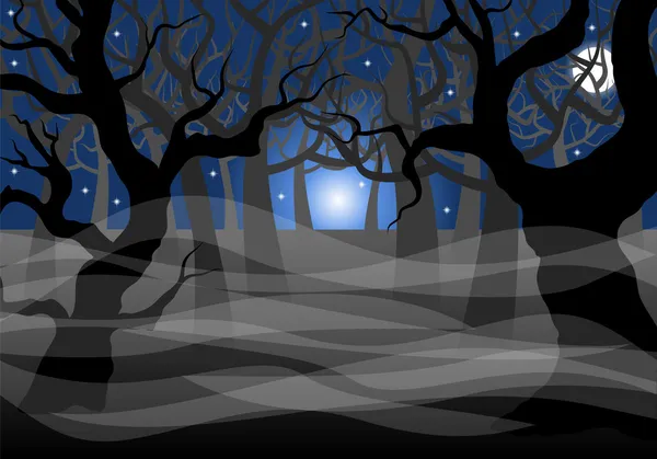 Dark ghostly forest and full moon — Stock Vector