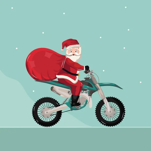 Weihnachtsmann Auf Motorrad Mit Geschenken — Stockvektor