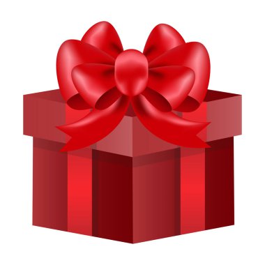 Parlak dekoratif kurdele ve fiyonkla sarılmış kırmızı hediye kutusu.