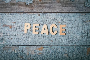 Kelime metni ahşap ahşap bir tahta üzerinde ahşap harflerle yazılmış.