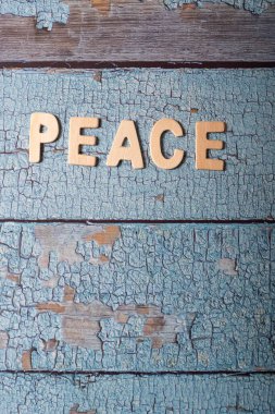 Kelime metni ahşap ahşap bir tahta üzerinde ahşap harflerle yazılmış.