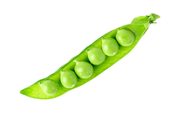 Fresh Open Pod Green Peas Water Drops White Background Sweet — Stock Photo, Image