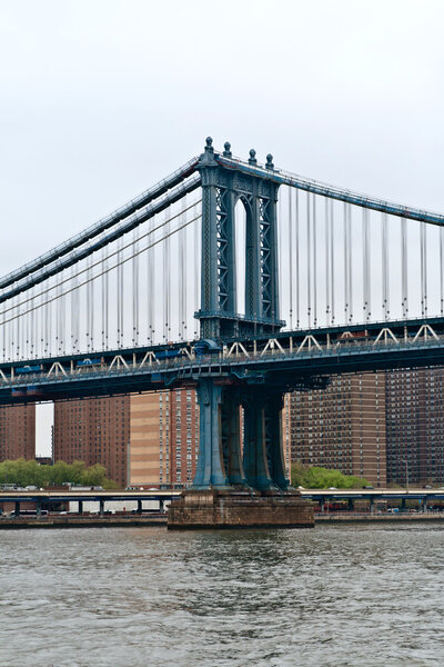 Hudson River with the iconic Manhattan bridge, New York City