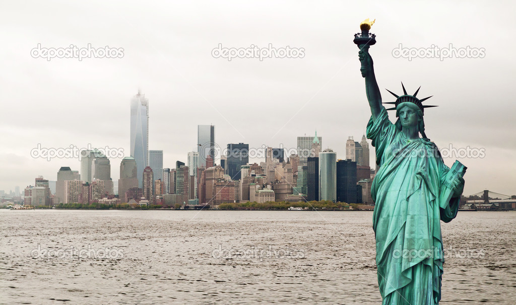 New York cityscape and Statue of Liberty
