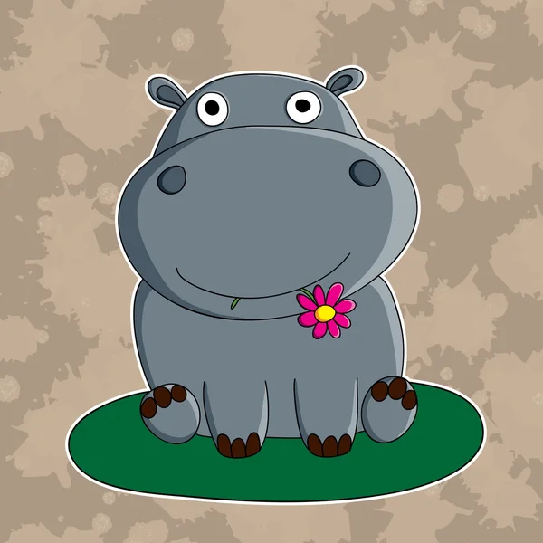 Hipopótamo engraçado com flor . —  Vetores de Stock