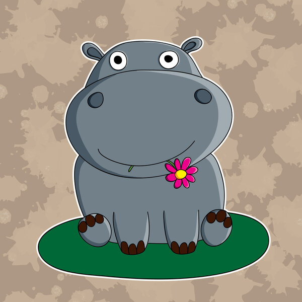 Funny hippopotamus with flower.