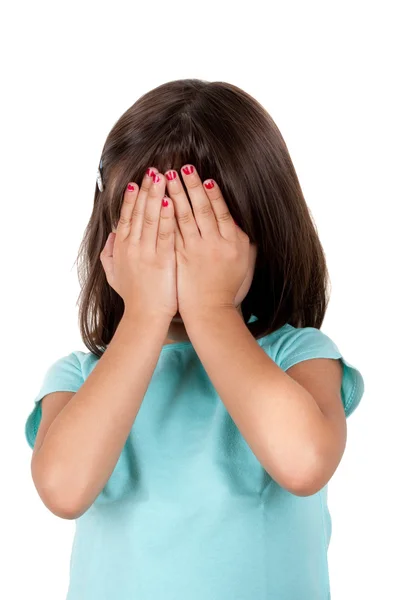 Little girl covering her face with her hands — Stock Photo, Image