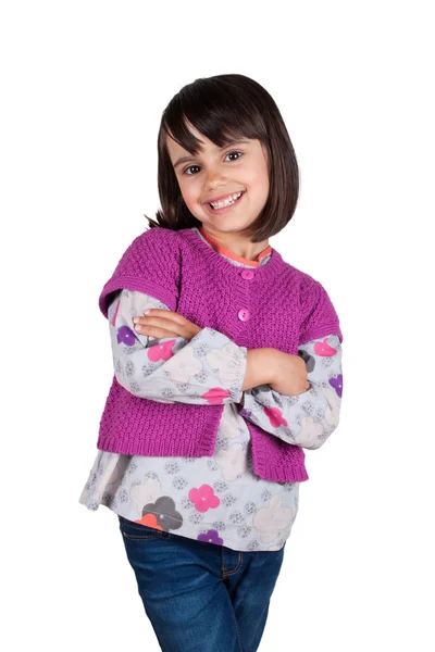 Säker liten flicka med armarna korsade — Stockfoto