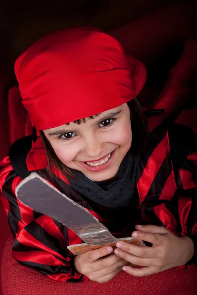 Happy little pirate girl — Stock Photo, Image