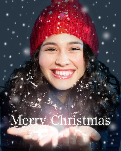 아름 다운 크리스마스 소녀 엽서 — 스톡 사진