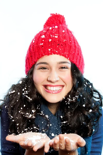Menina de neve feliz e bonita — Fotografia de Stock