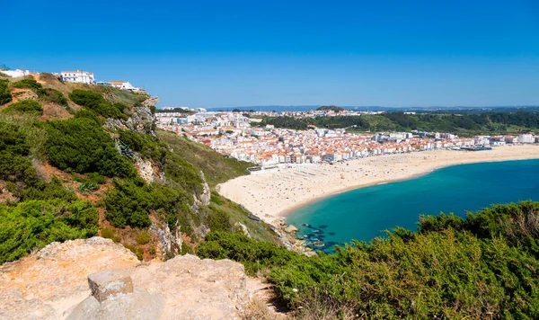 Veduta Della Città Della Spiaggia Nazare Portogallo Dalle Scogliere Estate — Foto Stock