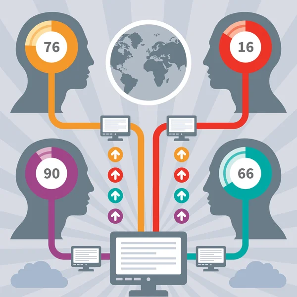 Infographics koncept med en människors huvuden & datorer — Stock vektor