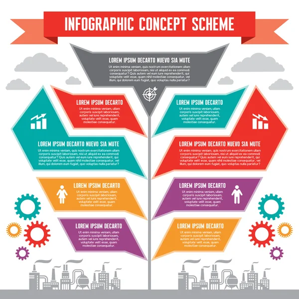 Infografisches Konzept zur Präsentation - Geschäftsvektorschema mit Fabrikschildern — Stockvektor