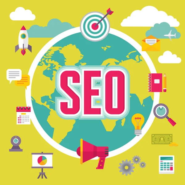 SEO (Search Engine Optimization) Illustration dans un style de conception plate — Image vectorielle