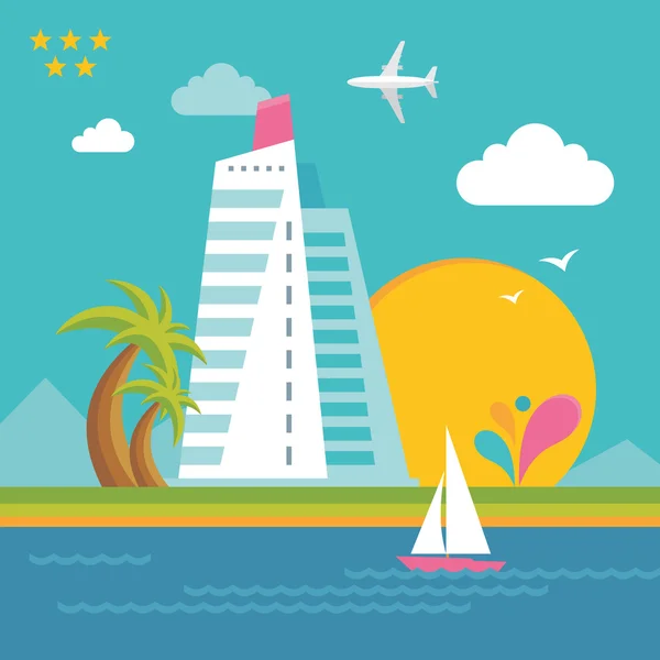 Vacances d'été sur la mer - Illustration dans le style Flat Design — Image vectorielle