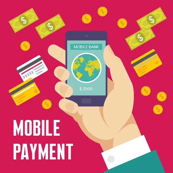 Mobile Payment Illustration in Flat Design Style — Stock Vector