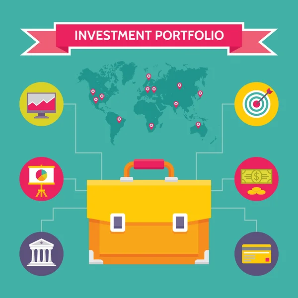 Portafolio de inversiones - Ilustración del concepto de negocio en estilo de diseño plano — Vector de stock